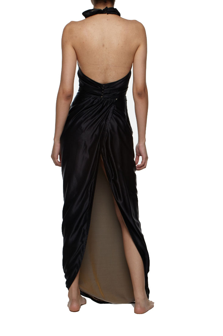 New $2880 Roberto Cavalli Long Halter Dress Black Sz 38  