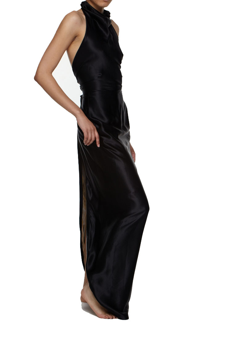 New $2880 Roberto Cavalli Long Halter Dress Black Sz 38  